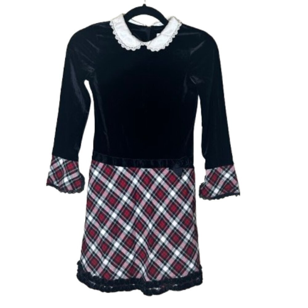 CHILDREN'S PLACE Velvet & Red Plaid Ruffle Dress Size 8